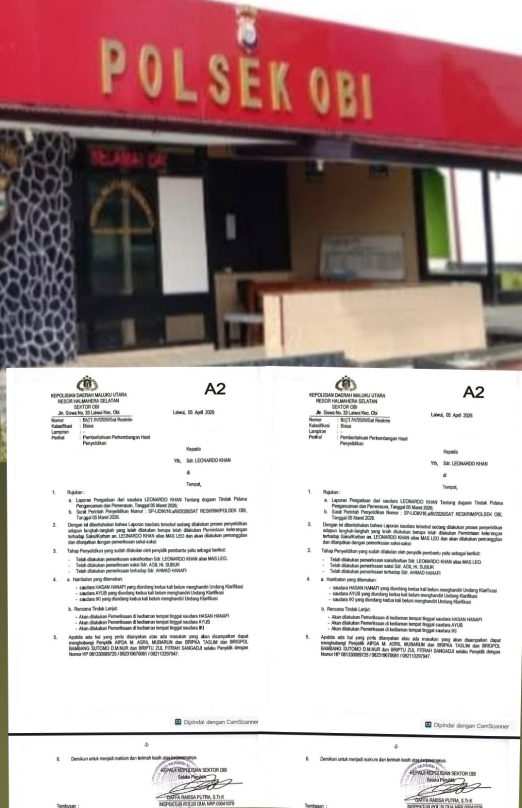 Diduga Mangkir Dua Kali, Polsek Obi Disorot Publik: Penanganan Kasus Hasan Hanafi Dinilai Tidak Tegas